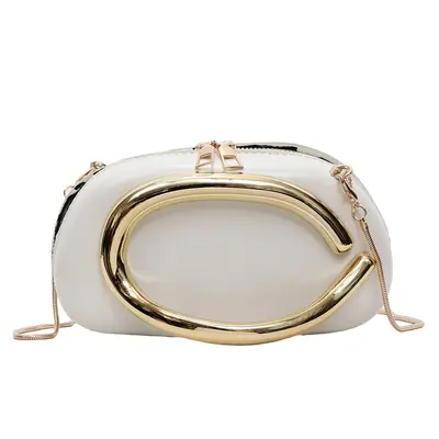 Women's Metal Chain Evening Clutch, Solid Color, Large Capacity - 7