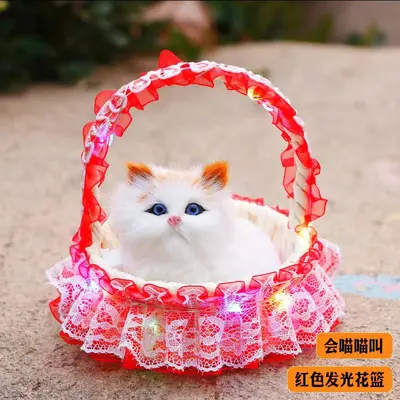 Glowing Basket Lifelike Meowing Cat Plush Toy - 10