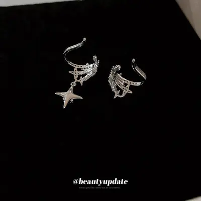 Zircon Star Minimalist Non-Pierced Ear Cuff Asymmetric Ear Bone Clip Earring