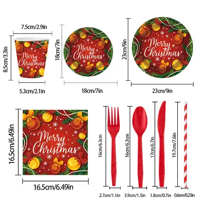 Christmas Themed Disposable Paper Bowls and Plates Set