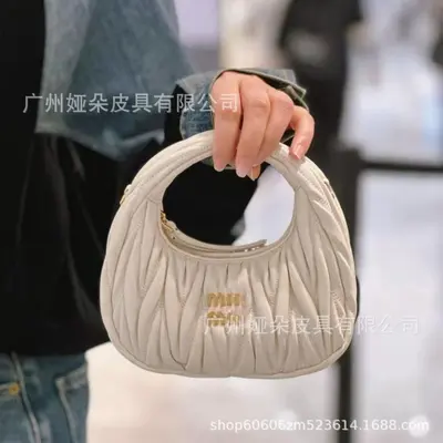 MIU Genuine Leather Women's Hobo Bag with Pleated Crossbody Strap - 5