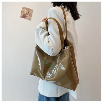 Transparent Jelly Canvas Tote Bag, Large Capacity Women's Single-Shoulder Bag - 8