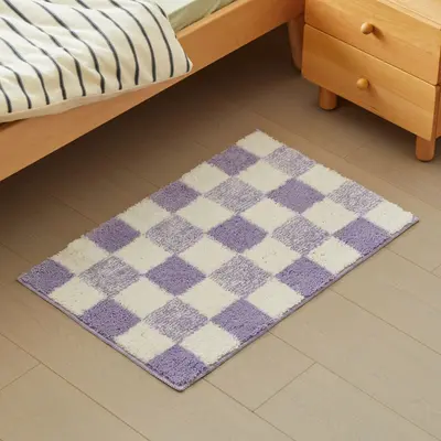 Ins Style Checkered Bath Mat, Absorbent Non-Slip Matte Bathroom Rug