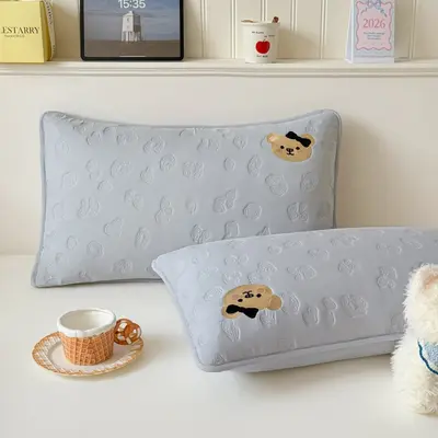 Quilted Pillowcase Pair 48x74cm Waterproof Anti-Oil - 9