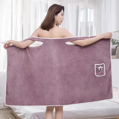 Coral velvet bathrobe wholesale highly absorbent thickened pure cotton bath skirt adult women's bathrobe home bath towel category A - 2