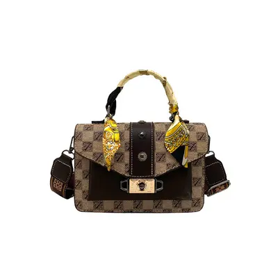Retro Print Small Square Women's Crossbody Bag with Silk Scarf Detail - 12