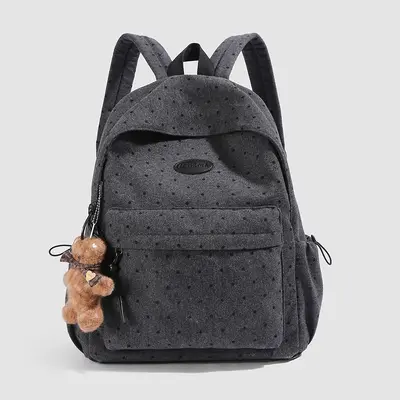 Retro Wool Plaid Women's Backpack for High School and University Students - 12