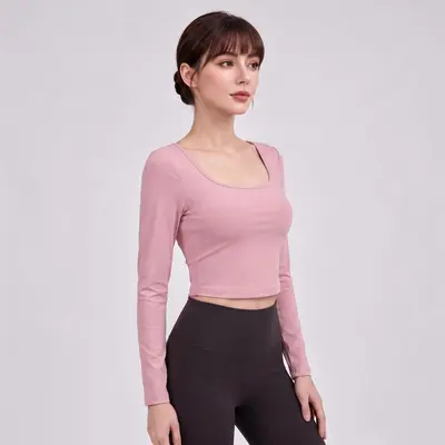 Yoga-Oberteil mit Rückenfrei, Langarm, mit Bustier-Pad