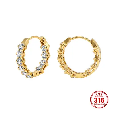 Zirkon Kaplamalı 316 Paslanmaz Çelik Klips Küpe Küçük Chanel Tarzı - 10