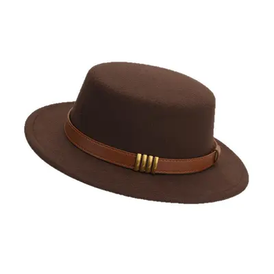 Hepburn-Style French Belt-Decorated Wool Flat-Top Fedora Hat for Women, Autumn/Winter, British Socialite Vintage Versatile Jazz Hat