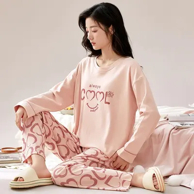 Kadın %100 pamuklu pijama takımı, sonbahar-kış - 9