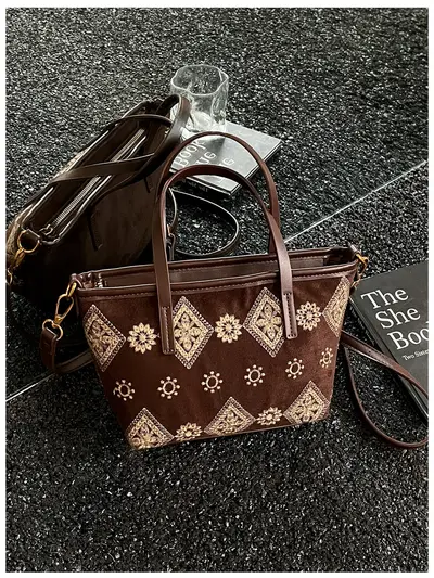 Bohem Etnik Nakışlı Tote Çanta, Sonbahar-Kış Retro Model - 1
