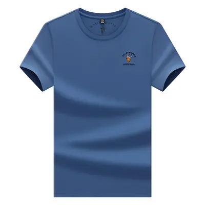 Pure Cotton Men's Round Neck Short Sleeve Embroidered T-Shirt - 13