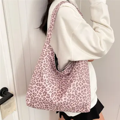 Suede-Look Women's Bag Large Capacity Leopard Print Retro Single Shoulder Bag - 6