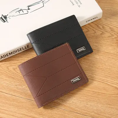 Embossed Soft Leather Short Men's Wallet with Multiple Card Slots - 1