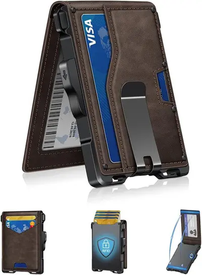 Men's Wallet with Carbon Fiber Pattern Metal Card Holder and RFID Protection - 7