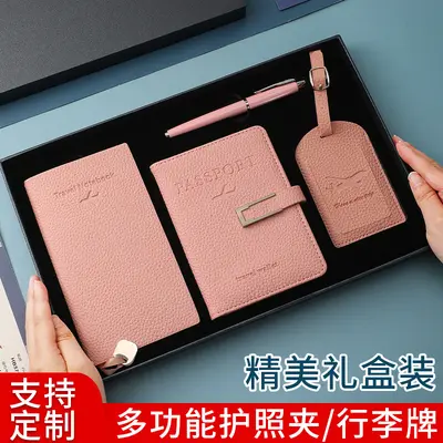RFID Multi-Slot PU Leather Passport Holder with Luggage Tag Set