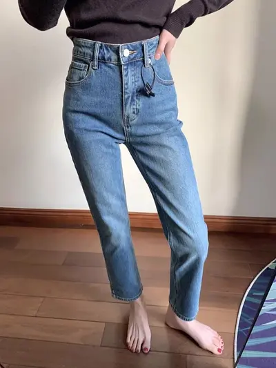Vintage-blaue Straight-Leg-Jeans für Damen, Frühjahr 2026 Neuheit, Baggy-Hose im Zigarettenschnitt für kleine Damen