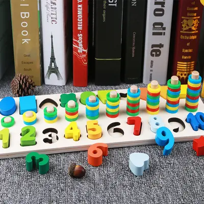 3'ü 1 Arada Çocuk Eğitici Sayma Tahtası ve Meyve Şekli Eşleştirme Puzzle