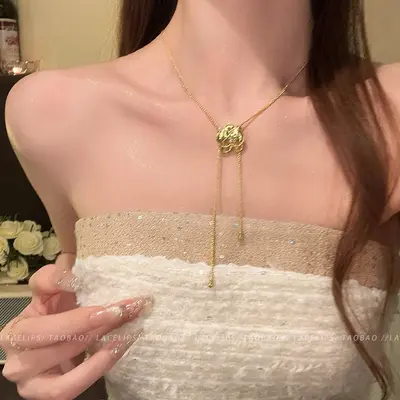 Camellia pearl pendant necklace, elegant long women's accessory - 13