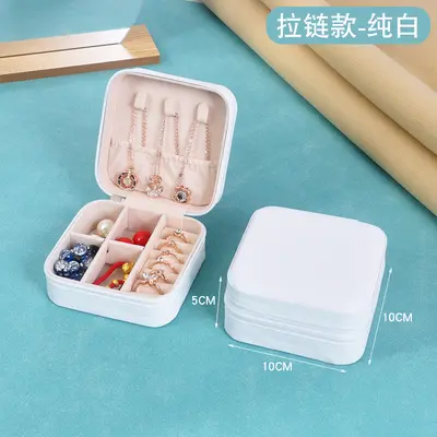 Cross-border direct supply PU zipper portable jewelry box luxury travel ring earring small jewelry storage box wholesale - 11