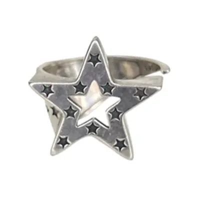 Five-pointed star 925 silver ring, hip-hop design