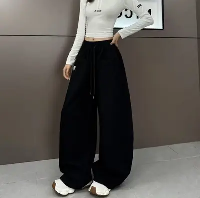 2025 Winter Casual Sports Pants Loose Fit Embroidered Women