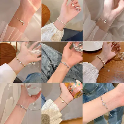 Korean Style Pearl Bracelet for Women, Titanium Steel Double Bracelet