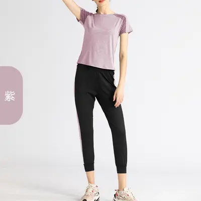 Juyitang Two-Piece Yoga Set, Mesh Short Sleeve Top and Leggings - 8
