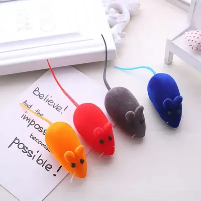 Flocked Squeaky Mouse Cat Toy, Interactive Chasing Toy - 2