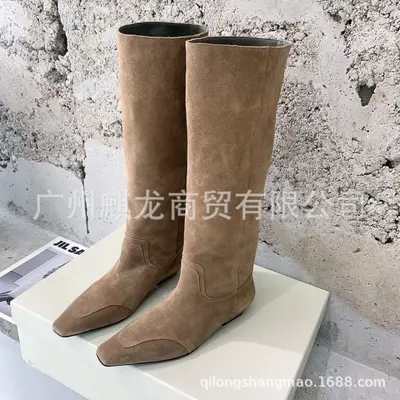 Damen-Westernstiefel aus echtem Leder, eckige Spitze, Retro-Stil