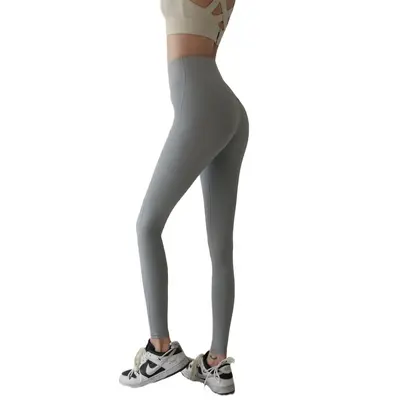 Damen-Yogahose mit hohem Bund, nahtlos, Nacktgefühl, figurformend