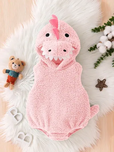 Baby-Strampler ärmellos mit Kapuze, Fleece, Dinosaurier-Design - 9