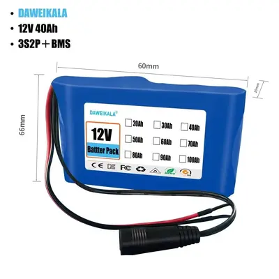 12V 3S2P 40000mAh şarj edilebilir lityum iyon pil paketi