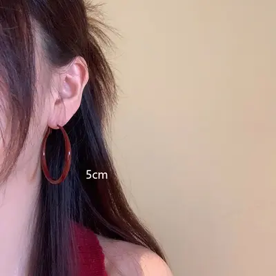 Retro Hong Kong style Ankora red earrings autumn and winter flat ring earrings women's high-end earrings feminine earrings earrings - 8