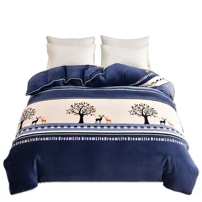 A-grade Thickened Milk Velvet Four-piece Bedding Set with Bed Skirt, Winter Heavyweight Single Bed Sheet, Double-sided Velvet Duvet Cover Three-piece Set A