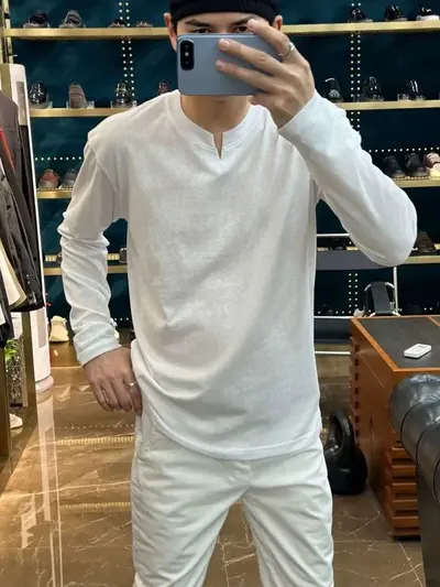 Herren-Langarm-T-Shirt mit V-Ausschnitt, Bambusgarn, Sonnenschutz