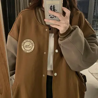 Baseball-Jacke im faulen Grenzstil für Frauen, Herbst- und Winter-Fleece-Futter, dicke Retro-Loose-Casual-Cardigan-Sweatshirt, INS-Trend - 7