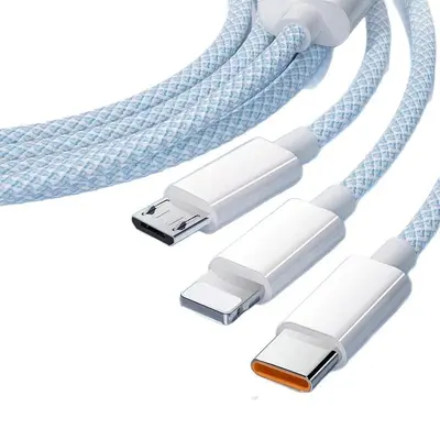 USB Type-C fast charging braided data cable 3-in-1 quick charge compatible with iPhone Huawei Xiaomi mobile phone charger cable - 6