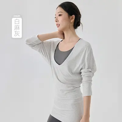 Large U-Neck Pilates Top for Women, Long Batwing Sleeves, Butt-Covering - 7