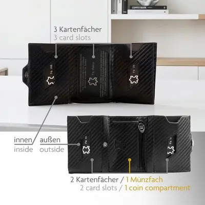 Customizable Carbon Fiber Pattern Tri-Fold Wallet with Coin Pocket and Card Slots - 3