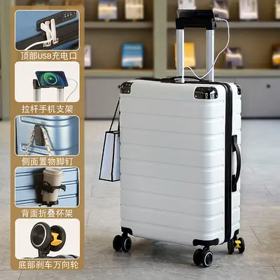 Zipper Suitcase with Combination Lock and Brake Wheels - 8