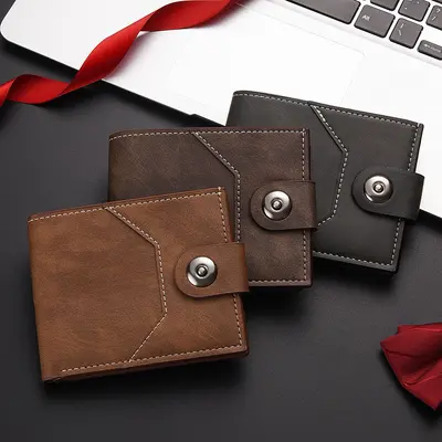 Short Men's Wallet with Button Clasp, Horizontal Style