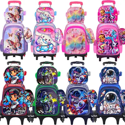 Trolley Schoolbag for Ages 6-12, 3D Hard Shell, 3-Piece Set