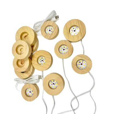 Echtholz-Leuchtesockel USB-Nachtlicht 6cm Kautschukholz ovaler Lampensockel RGB-Farbwechsel