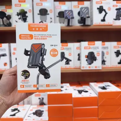 Q14 Bicycle and Motorcycle Phone Holder, Mounts to Rearview Mirror Without Tools