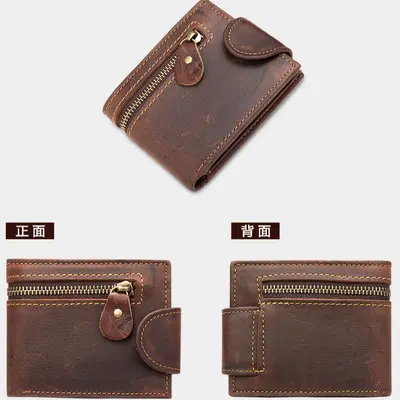 Crazy Horse Leather Men's Short Wallet, Genuine Top-Grain Cowhide - 4