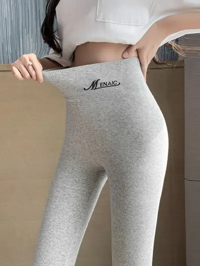 Women's High-Waist Stretch Leggings, Slim-Fit Ribbed Pants for Autumn Winter