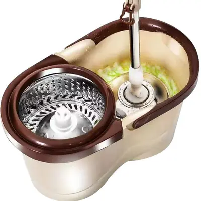 Rotating Stainless Steel Spin Mop Bucket with Dual-Drive Hands-Free Wringing