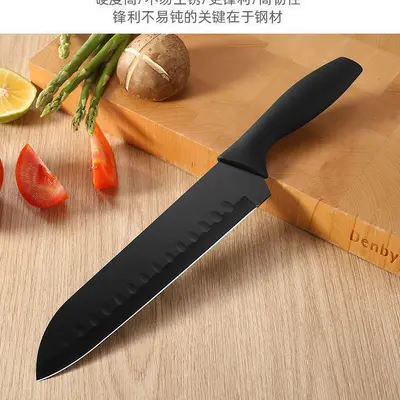 现货厨房套刀不锈钢菜刀加厚黑钢刀黑刃五件套礼品刀具套装批 - 7